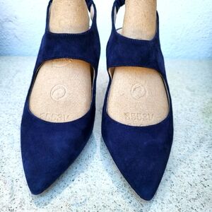 Cole Haan blue sueded heels.
